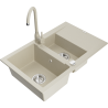 Mexen Gaspar zlewozmywak granitowy 1,5-komorowy z ociekaczem i baterią kuchenną Telma, beżowy - 6507-69-670200-69