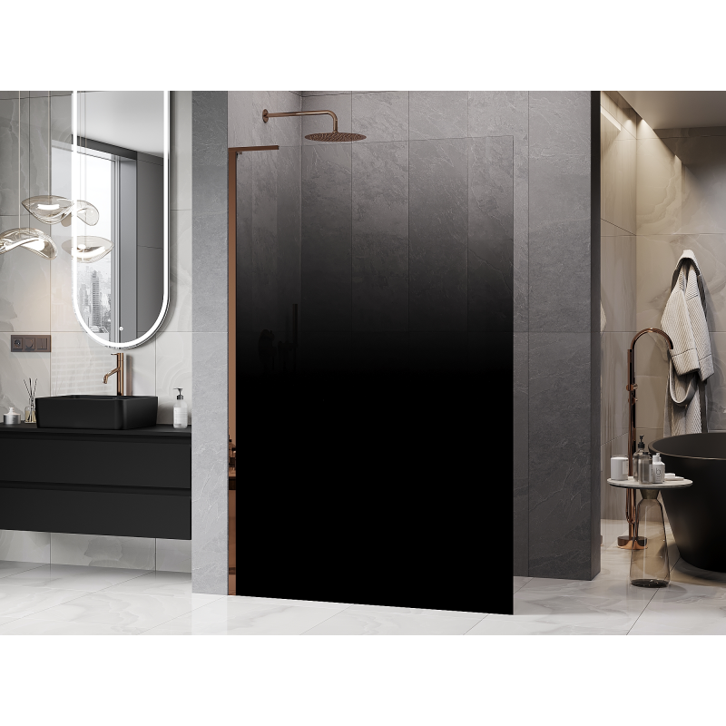 Mexen Kioto L ścianka prysznicowa Walk-in 100 x 200 cm, ombre czarna 8 mm, różowe złoto - 800-100-103-60-76