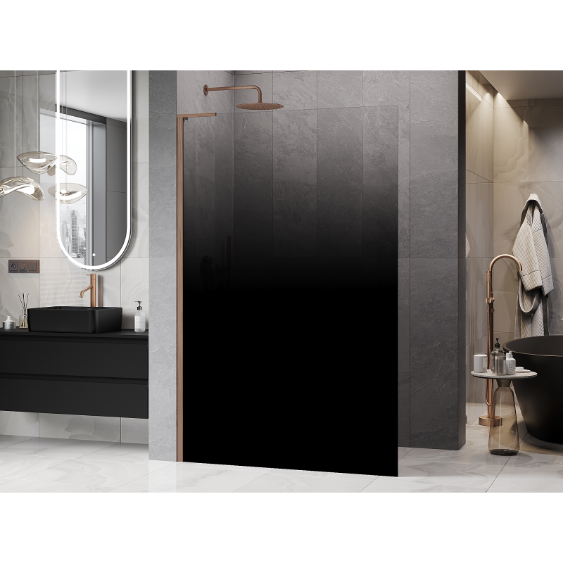 Mexen Kioto L ścianka prysznicowa Walk-in 110 x 200 cm, ombre czarna 8 mm, miedź szczotkowana - 800-110-103-65-76