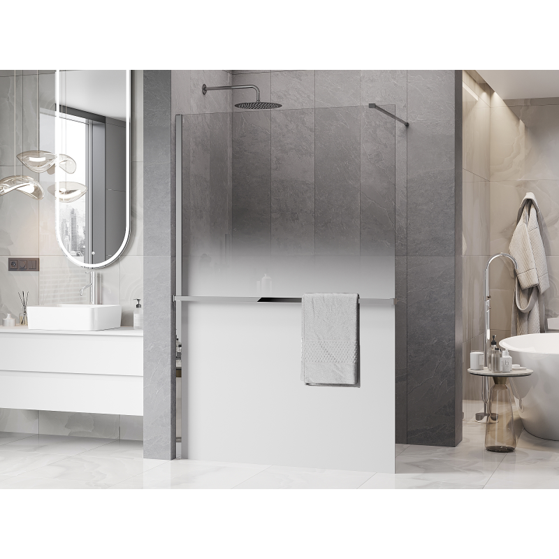 Mexen Kioto+ ścianka prysznicowa z półką Walk-in 70 x 200 cm, ombre biała 8 mm, chrom - 800-070-121-01-86