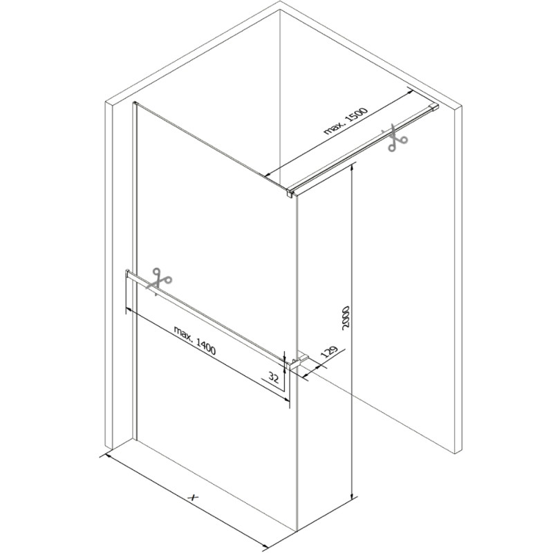 Mexen Kioto+ ścianka prysznicowa z półką Walk-in 130 x 200 cm, ombre biała 8 mm, chrom - 800-130-121-01-86