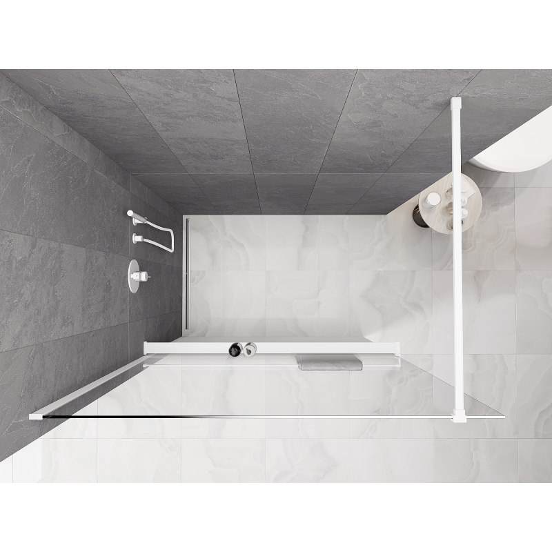Mexen Kioto+ ścianka prysznicowa z półką Walk-in 80 x 200 cm, ombre biała 8 mm, biała - 800-080-121-20-86