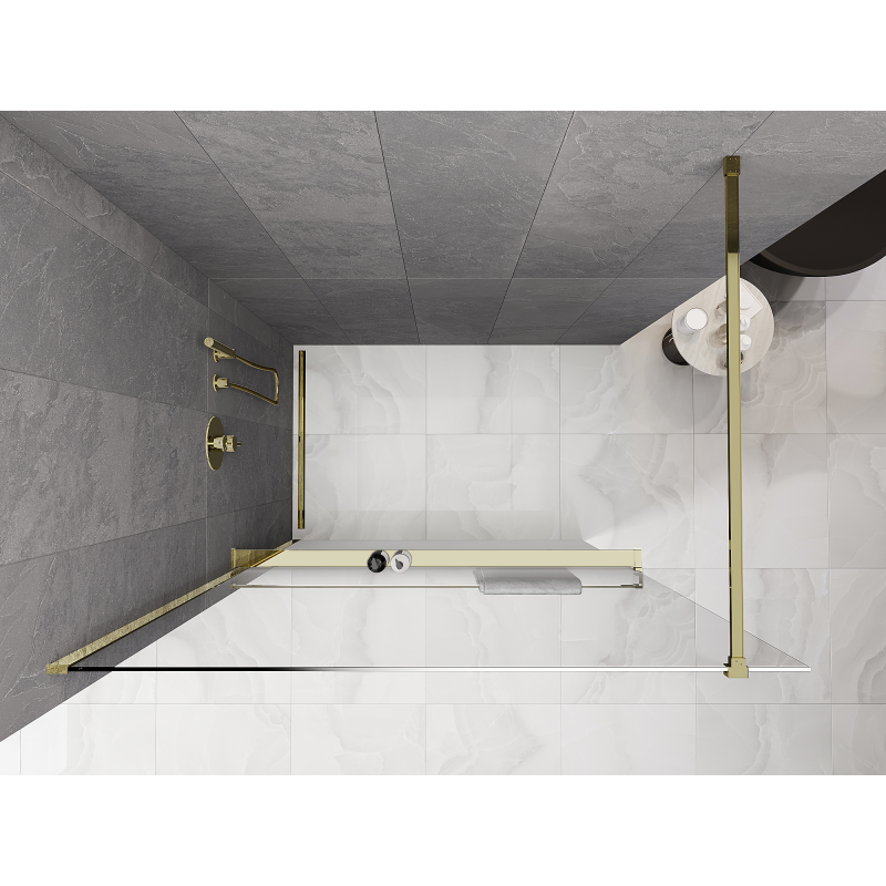 Mexen Kioto+ ścianka prysznicowa z półką Walk-in 120 x 200 cm, ombre biała 8 mm, złota - 800-120-121-50-86