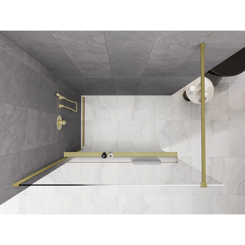 Mexen Kioto+ ścianka prysznicowa z półką Walk-in 120 x 200 cm, ombre biała 8 mm, złota szczotkowana - 800-120-121-55-86