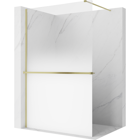 Mexen Kioto+ ścianka prysznicowa z półką Walk-in 120 x 200 cm, ombre biała 8 mm, złota szczotkowana - 800-120-121-55-86
