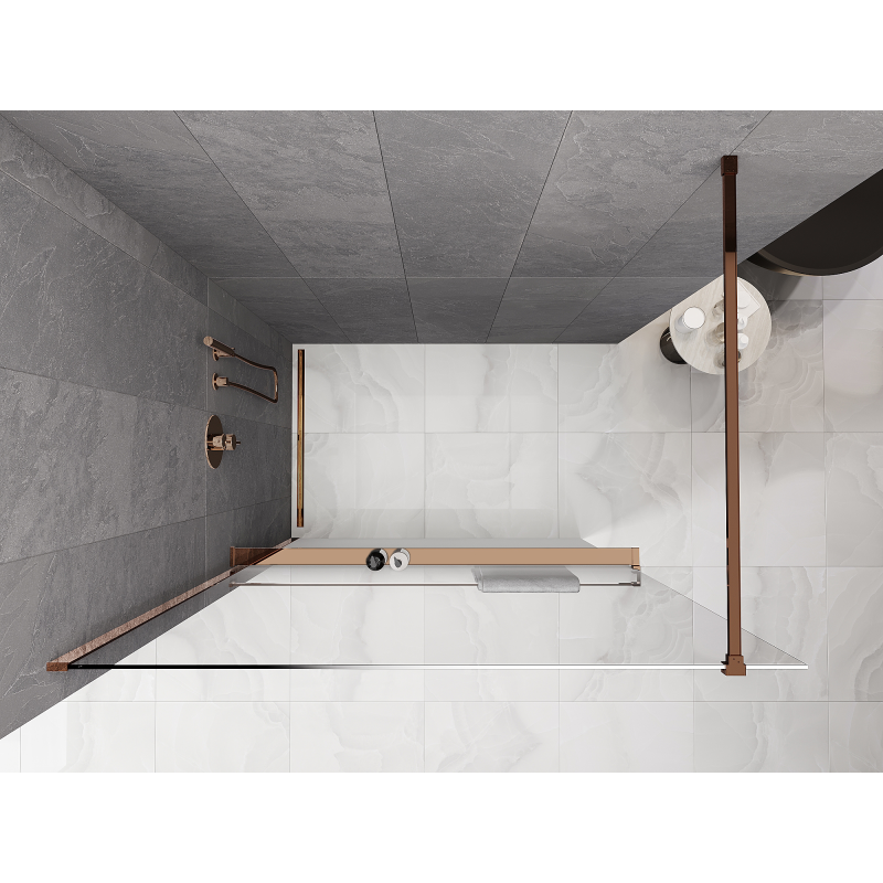 Mexen Kioto+ ścianka prysznicowa z półką Walk-in 70 x 200 cm, ombre biała 8 mm, różowe złoto - 800-070-121-60-86