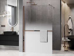 Mexen Kioto+ ścianka prysznicowa z półką Walk-in 70 x 200 cm, ombre biała 8 mm, różowe złoto - 800-070-121-60-86
