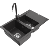 Mexen Gaspar zlewozmywak granitowy 1,5-komorowy z ociekaczem i baterią kuchenną Telma, czarny nakrapiany - 6507-76-670200-76