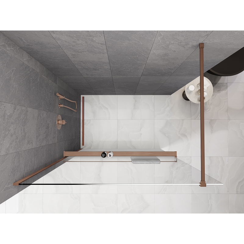 Mexen Kioto+ ścianka prysznicowa z półką Walk-in 80 x 200 cm, ombre biała 8 mm, różowe złoto - 800-080-121-65-86