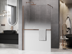 Mexen Kioto+ ścianka prysznicowa z półką Walk-in 90 x 200 cm, ombre biała 8 mm, różowe złoto - 800-090-121-65-86
