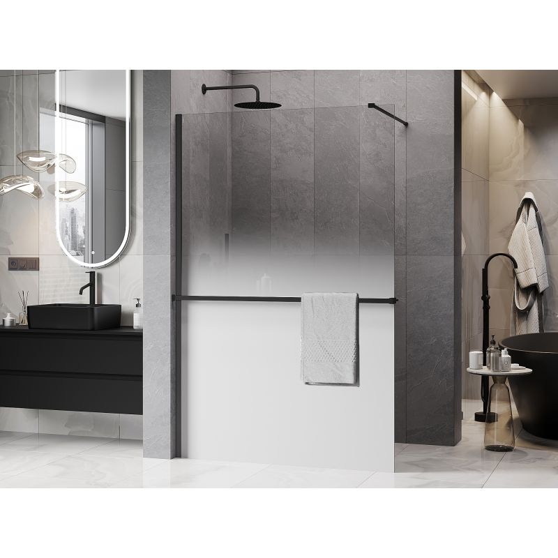 Mexen Kioto+ ścianka prysznicowa z półką Walk-in 90 x 200 cm, ombre biała 8 mm, czarna - 800-090-121-70-86
