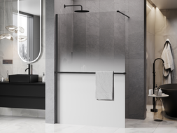 Mexen Kioto+ ścianka prysznicowa z półką Walk-in 100 x 200 cm, ombre biała 8 mm, czarna - 800-100-121-70-86