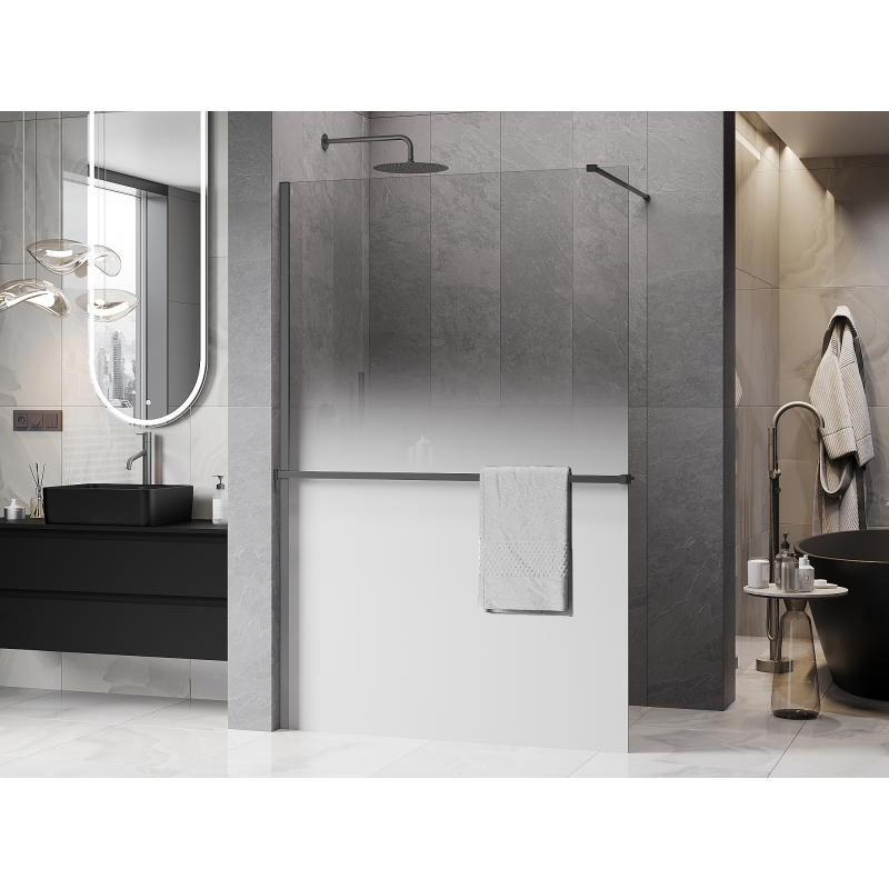 Mexen Kioto+ ścianka prysznicowa z półką Walk-in 70 x 200 cm, ombre biała 8 mm, czarna - 800-070-121-70-86