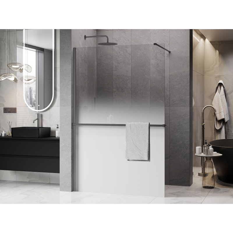 Mexen Kioto+ ścianka prysznicowa z półką Walk-in 80 x 200 cm, ombre biała 8 mm, gun metal - 800-080-121-95-86
