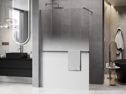 Mexen Kioto+ ścianka prysznicowa z półką Walk-in 90 x 200 cm, ombre biała 8 mm, gun metal - 800-090-121-95-86