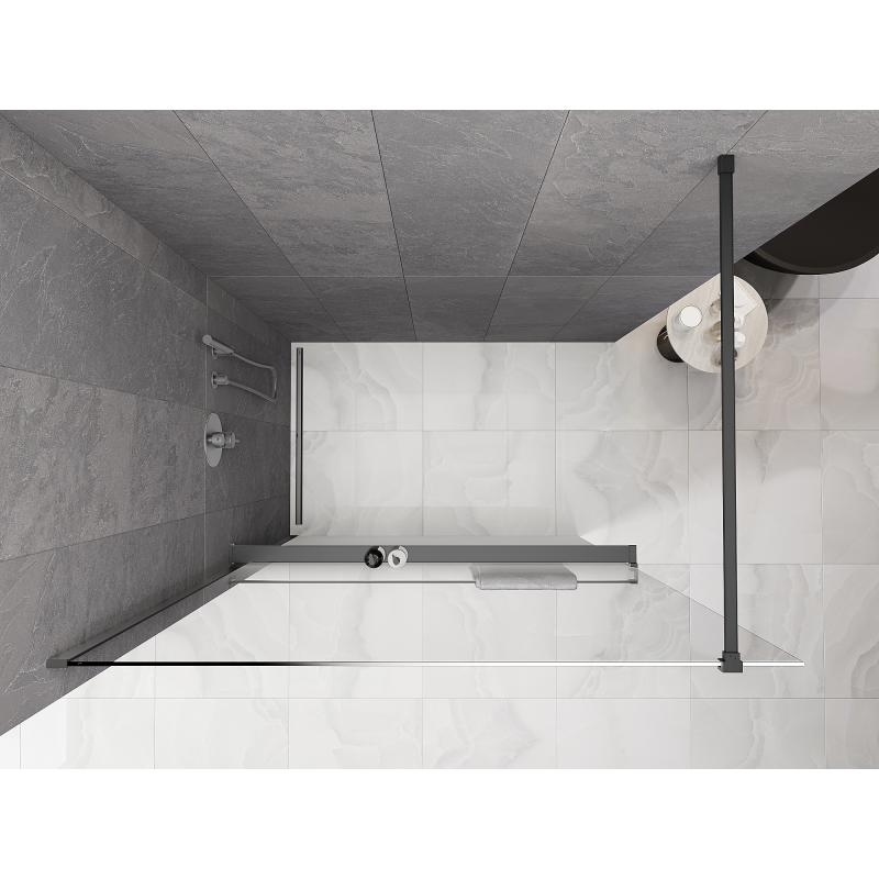 Mexen Kioto+ ścianka prysznicowa z półką Walk-in 100 x 200 cm, ombre biała 8 mm, gun metal - 800-100-121-95-86