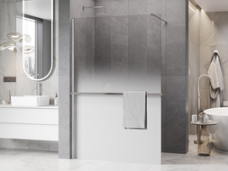 Mexen Kioto+ ścianka prysznicowa z półką Walk-in 70 x 200 cm, ombre biała 8 mm, nikiel szczotkowany - 800-070-121-97-86