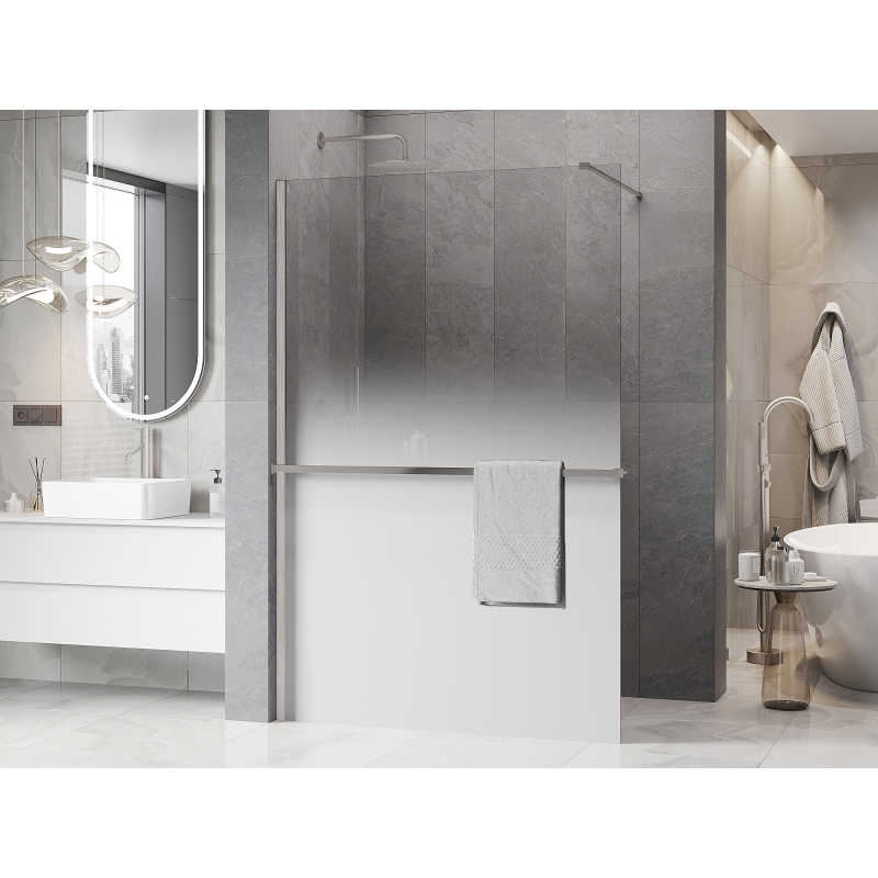 Mexen Kioto+ ścianka prysznicowa z półką Walk-in 80 x 200 cm, ombre biała 8 mm, nikiel szczotkowany - 800-080-121-97-86