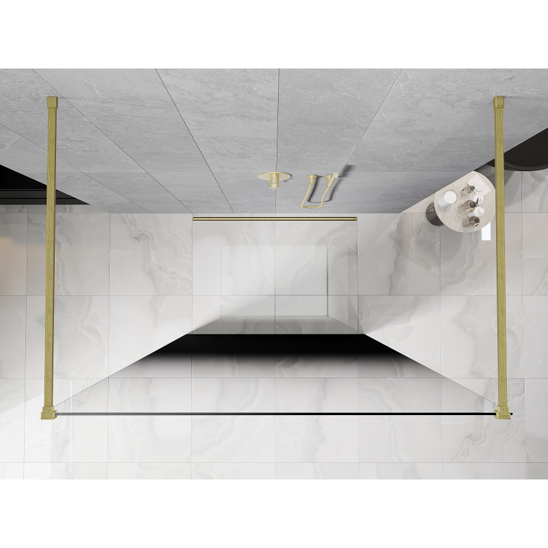 Mexen Kioto ścianka prysznicowa wolnostojąca 150 x 200 cm, ombre czarna 8 mm, złota szczotkowana - 800-150-002-55-76