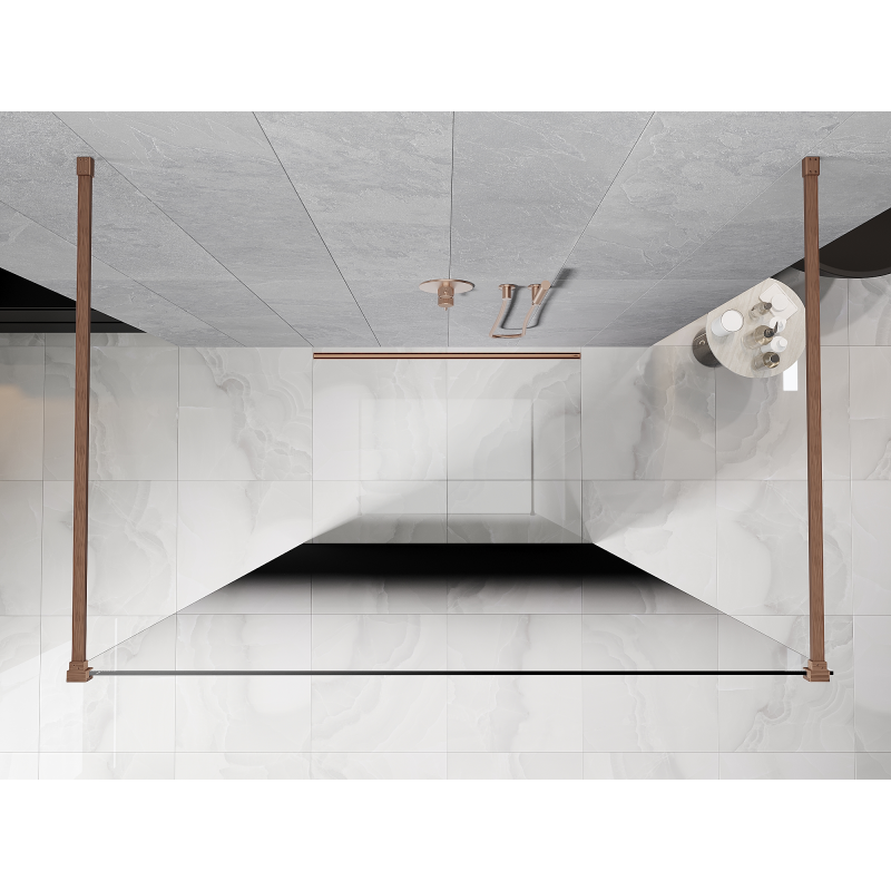 Mexen Kioto ścianka prysznicowa wolnostojąca 150 x 200 cm, ombre czarna 8 mm, miedź szczotkowana - 800-150-002-65-76