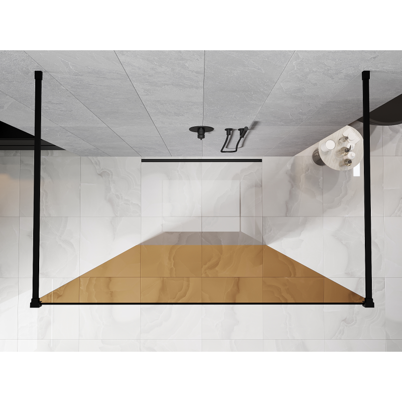 Mexen Kioto ścianka prysznicowa wolnostojąca 140 x 200 cm, brąz 8 mm, czarna - 800-140-002-70-32