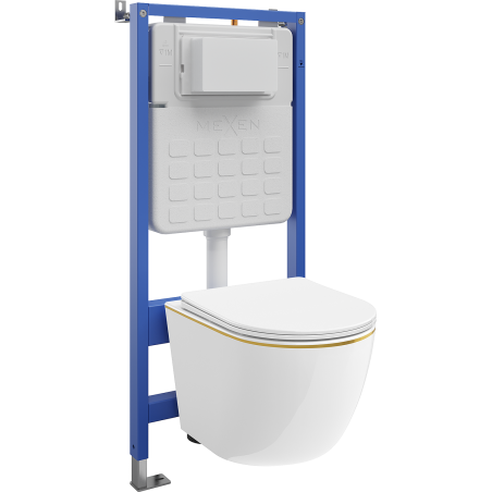 Mexen zestaw podtynkowy WC stelaż Tex Slim z miską WC Lena i deską wolnoopadającą, biały/złoty - 610030224005