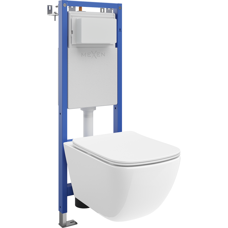 Mexen zestaw podtynkowy WC stelaż wąski, narożny Tex W z miską WC Timo Tornado i deską wolnoopadającą, biały - 610530650200T