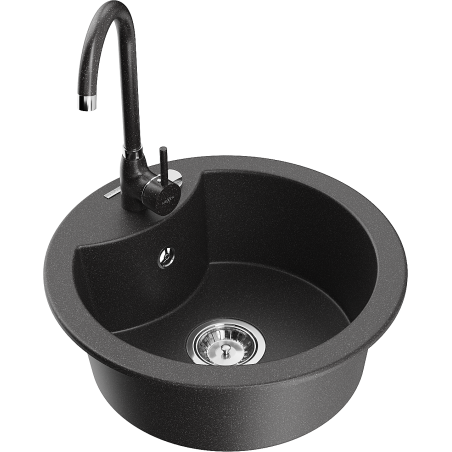 Mexen Diego zlewozmywak granitowy 1-komorowy z baterią kuchenną Telma, czarny nakrapiany - 6512-76-670200-76