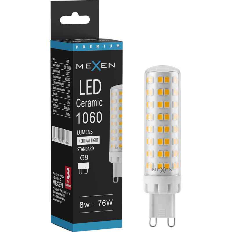 Mexen Aura żarówka LED G9, 8W, Ciepła - 3000K, 1040 lm - L121-G9-0830-01