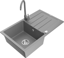 Mexen Bruno zlewozmywak granitowy 1-komorowy z ociekaczem i baterią kuchenną Telma, szary - 6513-71-670200-71