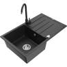 Mexen Bruno zlewozmywak granitowy 1-komorowy z ociekaczem i baterią kuchenną Telma, czarny/srebrny - 6513-73-670200-70