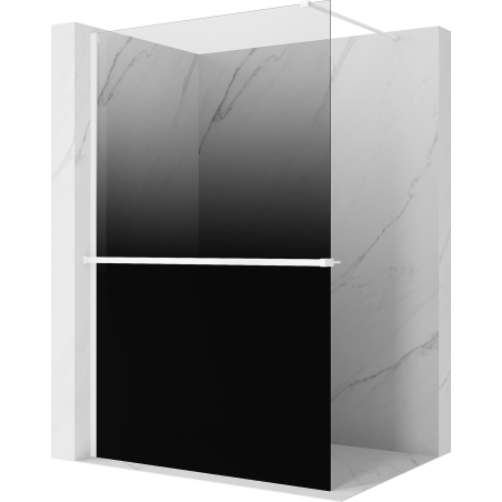 Mexen Kioto+ ścianka prysznicowa z półką Walk-in 90 x 200 cm, ombre czarna 8 mm, biała - 800-090-121-20-76
