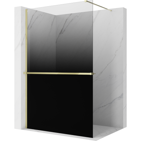 Mexen Kioto+ ścianka prysznicowa z półką Walk-in 80 x 200 cm, ombre czarna 8 mm, złota - 800-080-121-50-76