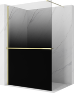 Mexen Kioto+ ścianka prysznicowa z półką Walk-in 90 x 200 cm, ombre czarna 8 mm, złota - 800-090-121-50-76