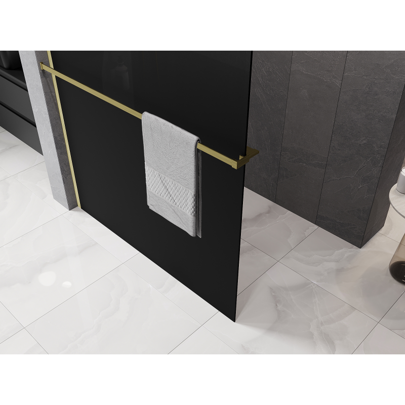 Mexen Kioto+ ścianka prysznicowa z półką Walk-in 70 x 200 cm, ombre czarna 8 mm, złota szczotkowana - 800-070-121-55-76