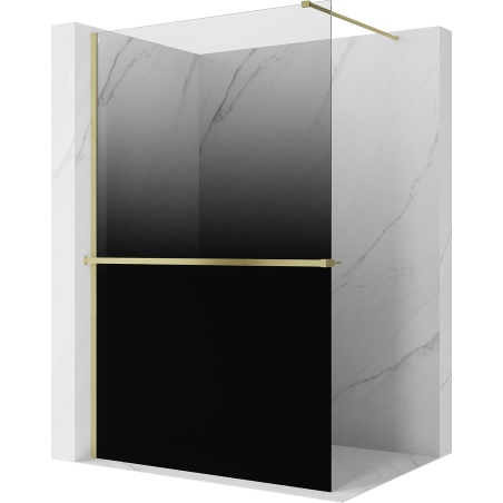 Mexen Kioto+ ścianka prysznicowa z półką Walk-in 70 x 200 cm, ombre czarna 8 mm, złota szczotkowana - 800-070-121-55-76
