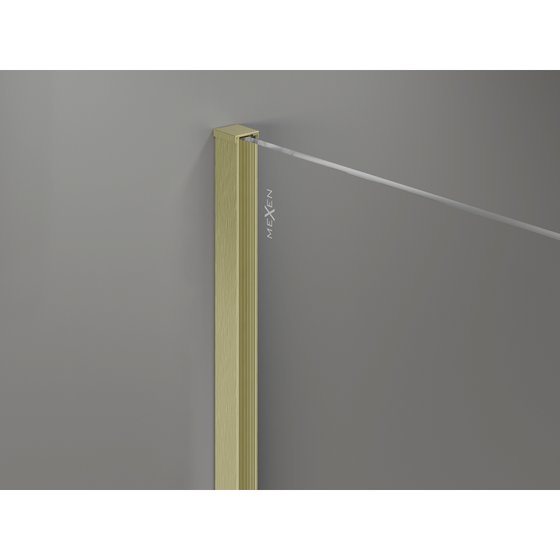 Mexen Kioto+ ścianka prysznicowa z półką Walk-in 130 x 200 cm, ombre czarna 8 mm, złota szczotkowana - 800-130-121-55-76