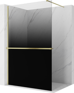 Mexen Kioto+ ścianka prysznicowa z półką Walk-in 120 x 200 cm, ombre czarna 8 mm, złota szczotkowana - 800-120-121-55-76