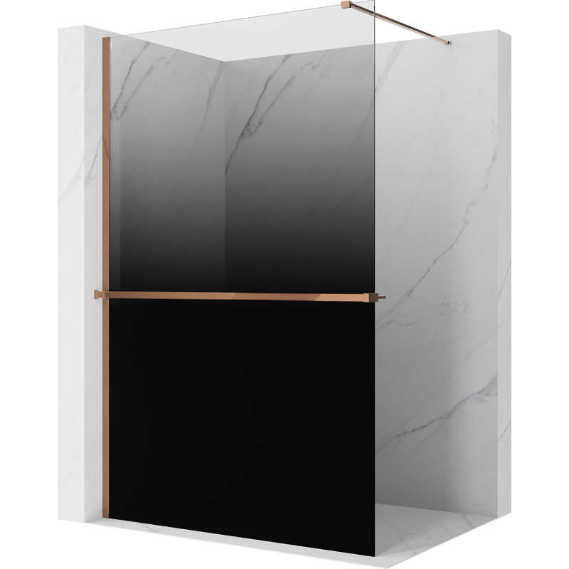 Mexen Kioto+ ścianka prysznicowa z półką Walk-in 100 x 200 cm, ombre czarna 8 mm, różowe złoto - 800-100-121-60-76