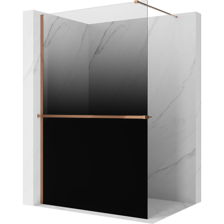 Mexen Kioto+ ścianka prysznicowa z półką Walk-in 100 x 200 cm, ombre czarna 8 mm, różowe złoto - 800-100-121-60-76