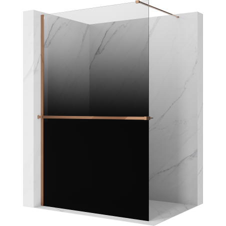 Mexen Kioto+ ścianka prysznicowa z półką Walk-in 130 x 200 cm, ombre czarna 8 mm, różowe złoto - 800-130-121-60-76