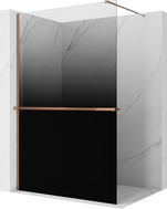 Mexen Kioto+ ścianka prysznicowa z półką Walk-in 130 x 200 cm, ombre czarna 8 mm, różowe złoto - 800-130-121-60-76