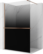 Mexen Kioto+ ścianka prysznicowa z półką Walk-in 70 x 200 cm, ombre czarna 8 mm, różowe złoto - 800-070-121-60-76