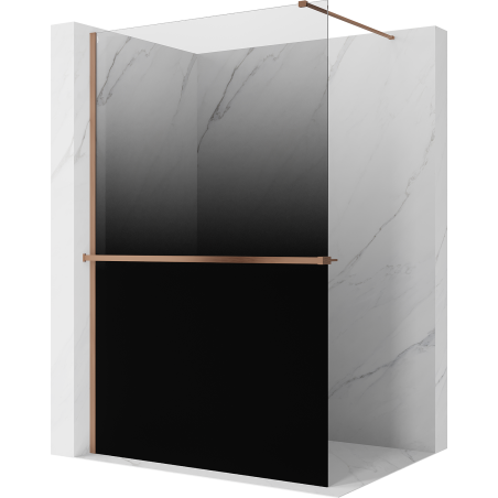 Mexen Kioto+ ścianka prysznicowa z półką Walk-in 100 x 200 cm, ombre czarna 8 mm, miedź szczotkowana - 800-100-121-65-76