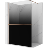 Mexen Kioto+ ścianka prysznicowa z półką Walk-in 130 x 200 cm, ombre czarna 8 mm, miedź szczotkowana - 800-130-121-65-76