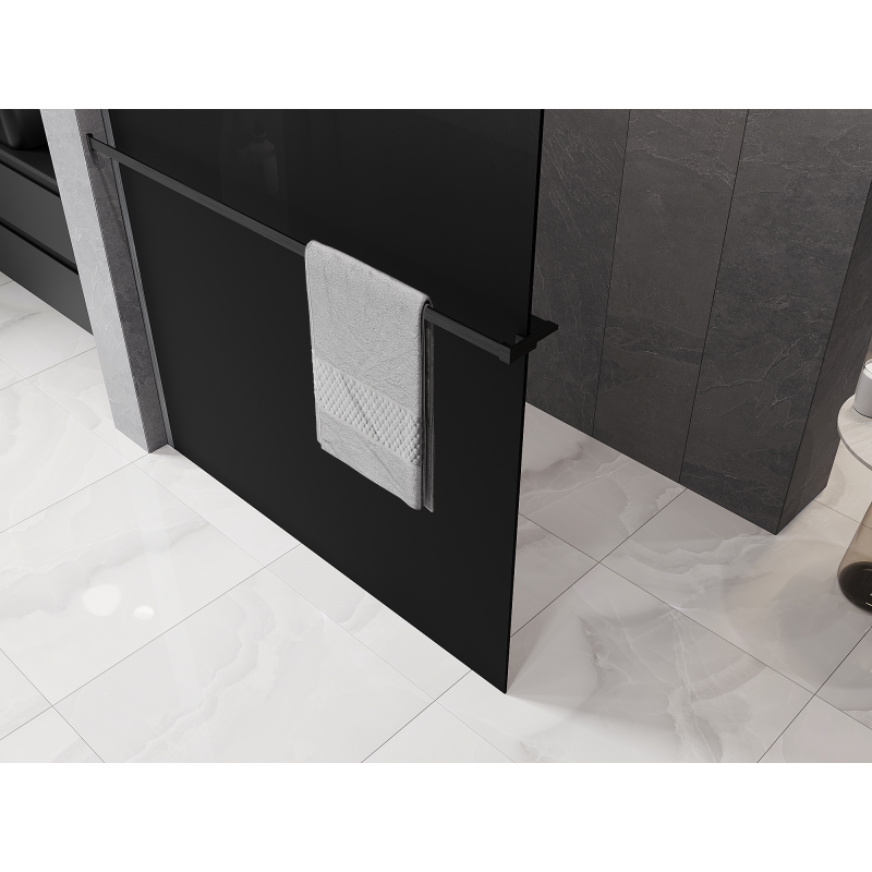 Mexen Kioto+ ścianka prysznicowa z półką Walk-in 120 x 200 cm, ombre czarna 8 mm, gun gray szczotkowany - 800-120-121-66-76