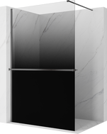 Mexen Kioto+ ścianka prysznicowa z półką Walk-in 140 x 200 cm, ombre czarna 8 mm, gun gray szczotkowany - 800-140-121-66-76