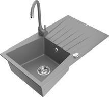 Mexen Cesar zlewozmywak granitowy 1-komorowy z ociekaczem i baterią kuchenną Telma, szary - 6514-71-670200-71