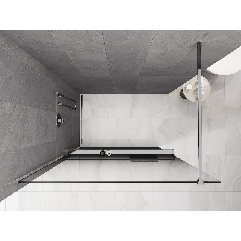 Mexen Kioto+ ścianka prysznicowa z półką Walk-in 70 x 200 cm, ombre biała 8 mm, chrom - 800-070-121-01-86