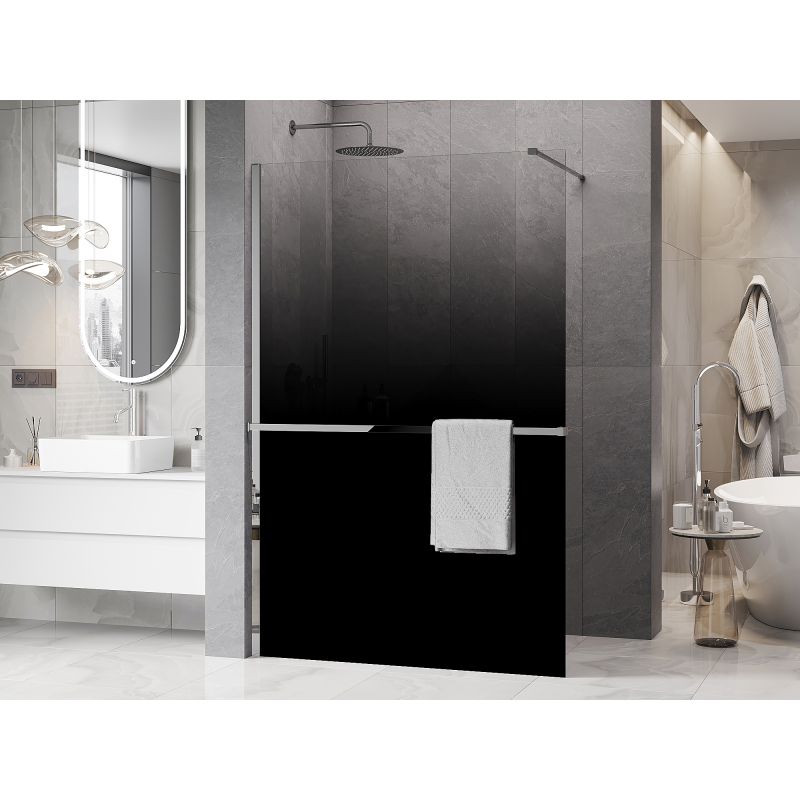 Mexen Kioto+ ścianka prysznicowa z półką Walk-in 80 x 200 cm, ombre czarna 8 mm, chrom - 800-080-121-01-76